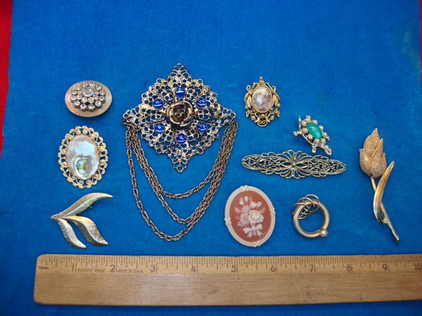 Vintage Costume Pin Lot of 10 - Unique & Usable Designs