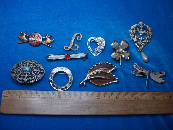 Estate Jewelry Collection: 10 Unique Vintage Costume Pins - Lot of Assorted Designs