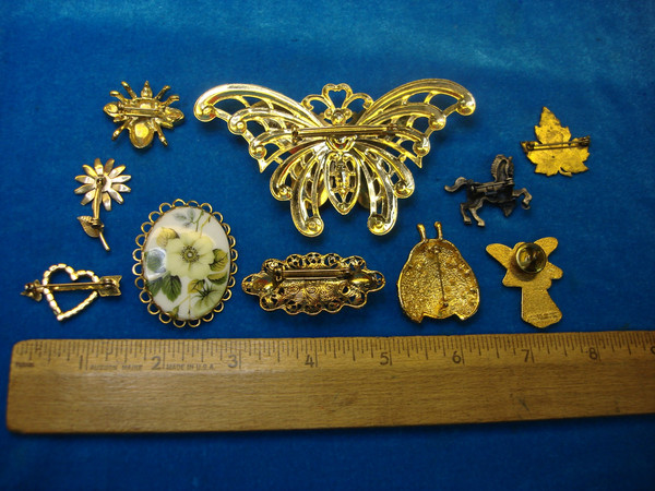 Vintage Costume Pin Lot of 10 - Unique & Usable Estate Jewelry