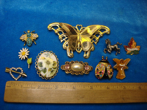 Vintage Costume Pin Lot of 10 - Unique & Usable Estate Jewelry