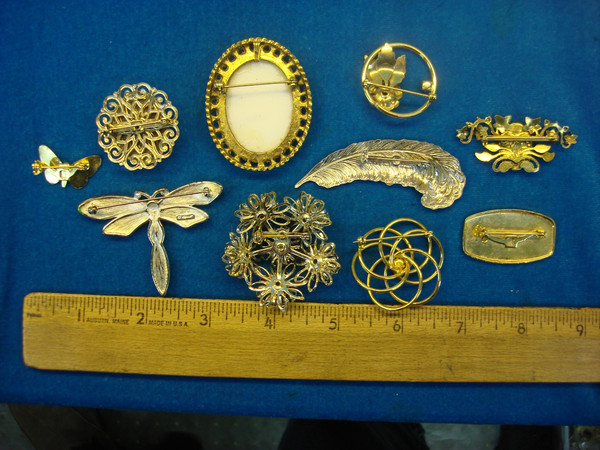 Vintage Estate Jewelry Lot of 10 Unique Costume Pins - Collectible & Usable