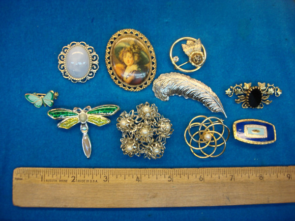 Vintage Estate Jewelry Lot of 10 Unique Costume Pins - Collectible & Usable