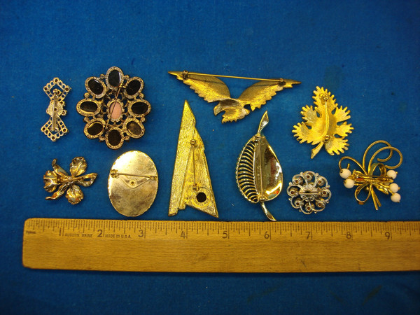 Vintage Costume Pin Lot of 10 - Unique Designs, Estate Jewelry Find