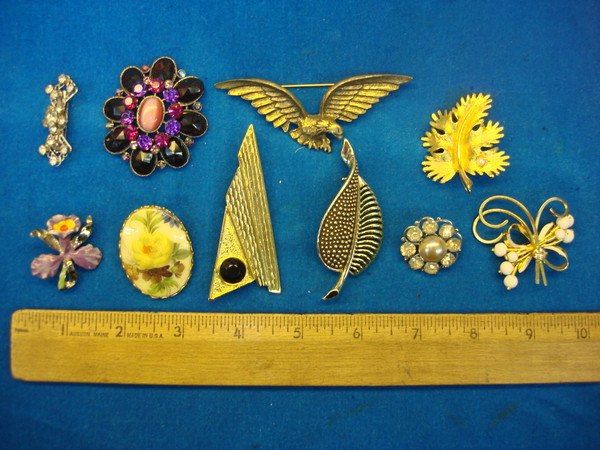 Vintage Costume Pin Lot of 10 - Unique Designs, Estate Jewelry Find