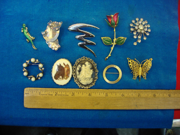 Estate Jewelry Collection: 10 Unique Costume Pins - Vintage & Collectible