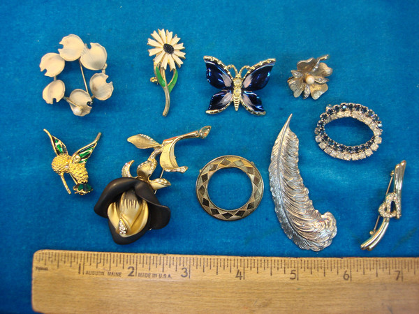 Vintage Costume Pin Collection - 10 Unique & Usable Pins