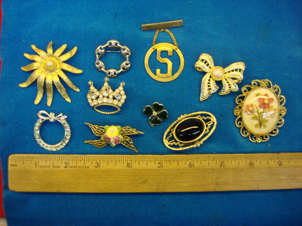 Vintage Estate Jewelry Lot of 10 Unique Pins - Collectible Costume Pins