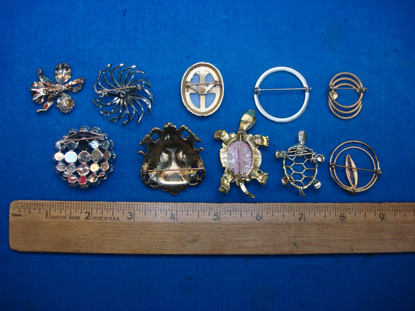 Vintage Costume Pin Lot of 10 - Unique Designs & Usable Estate Jewelry