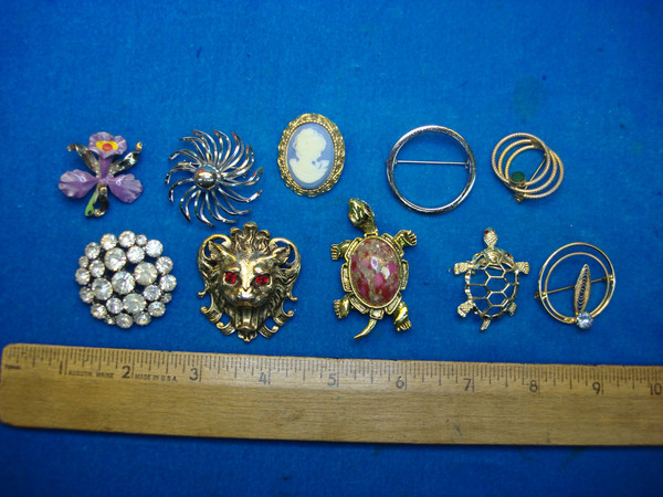 Vintage Costume Pin Lot of 10 - Unique Designs & Usable Estate Jewelry