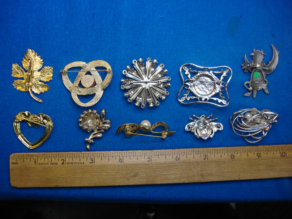 Vintage Estate Jewelry Lot of 10 Unique Costume Pins - Mix & Match Styles