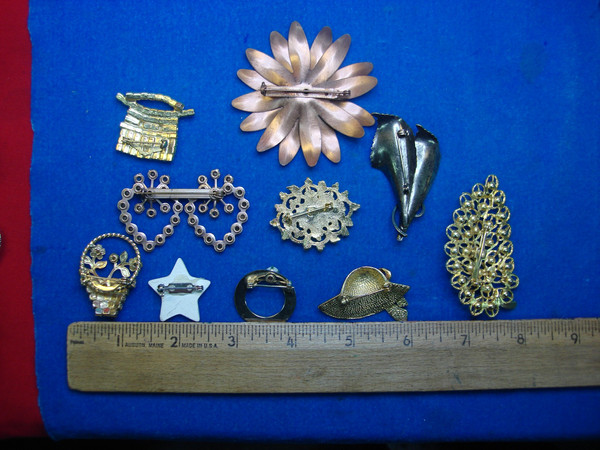 Estate Jewelry Lot of 10 Unique & Usable Costume Pins - Vintage Pin Collection