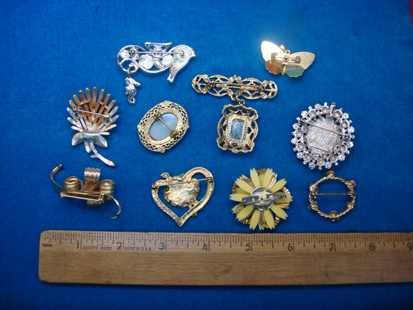 Vintage Estate Jewelry Lot of 10 Unique Pins - Costume Pin Collection