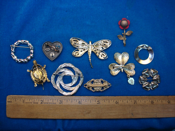 Vintage Estate Jewelry Lot - 10 Unique Costume Pins (All Usable)