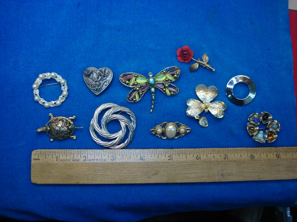 Vintage Estate Jewelry Lot - 10 Unique Costume Pins (All Usable)