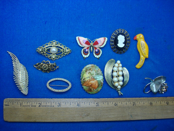 Vintage Costume Pin Lot of 10 - Unique & Usable Estate Jewelry