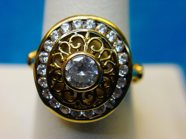 Sterling Silver Ring with Gold Vermeil & Brilliants | Size 10