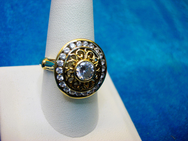Sterling Silver Ring with Gold Vermeil & Brilliants | Size 10