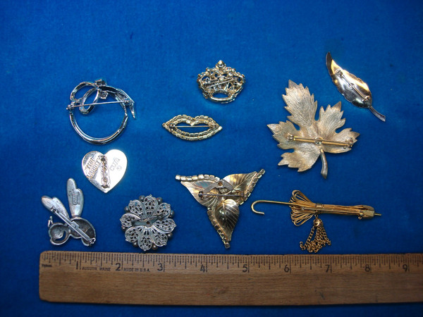 Vintage Costume Pin Lot of 10 - Unique & Usable Designs - Estate Jewelry