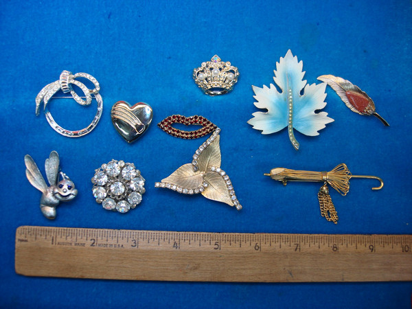 Vintage Costume Pin Lot of 10 - Unique & Usable Designs - Estate Jewelry
