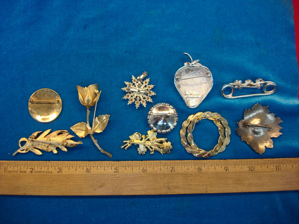 Vintage Estate Jewelry Pin Collection - 10 Unique & Usable Costume Pins