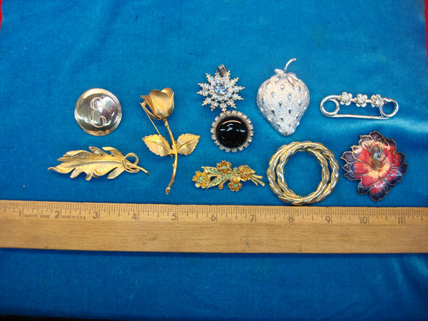 Vintage Estate Jewelry Pin Collection - 10 Unique & Usable Costume Pins