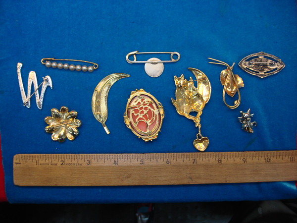 Vintage Estate Jewelry Lot: 10 Unique Pins - Costume & Collectible Treasures