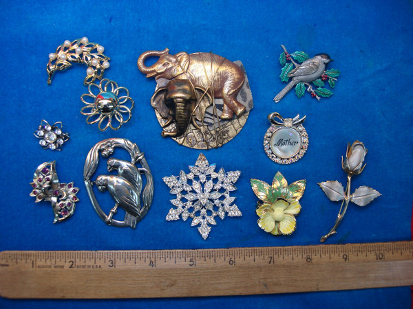 Vintage Costume Pin Lot of 10 - Unique & Usable Designs