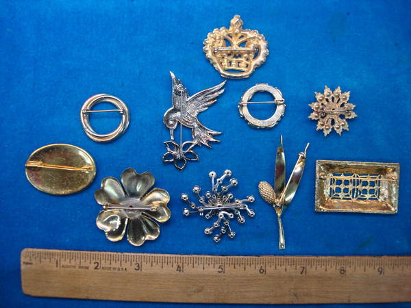 Vintage Estate Jewelry Lot of 10 Unique Pins - Collectible & Usable