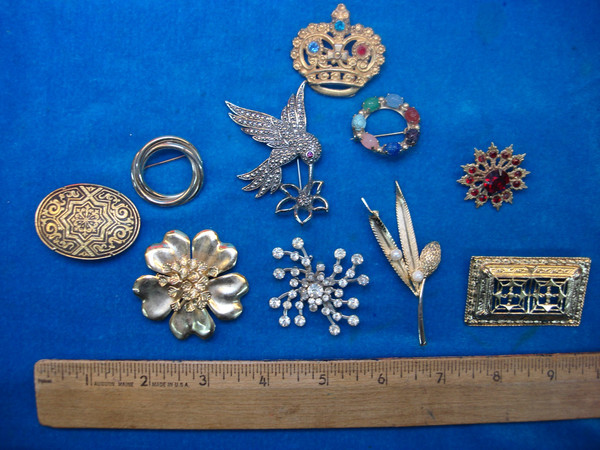 Vintage Estate Jewelry Lot of 10 Unique Pins - Collectible & Usable