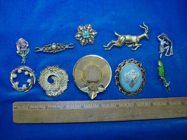 Vintage Costume Pin Set of 10 - Unique & Usable Pins
