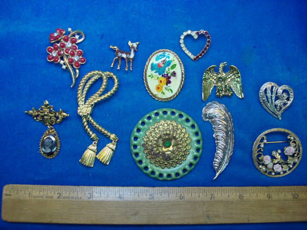 Vintage Estate Jewelry Pin Lot of 10 - Unique & Usable Designs