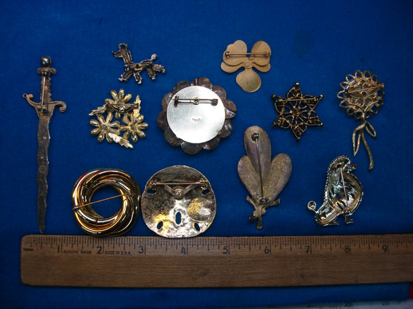 Vintage Costume Pin Lot of 10 - Unique & Usable Designs
