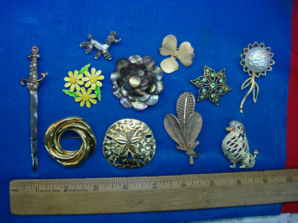 Vintage Costume Pin Lot of 10 - Unique & Usable Designs