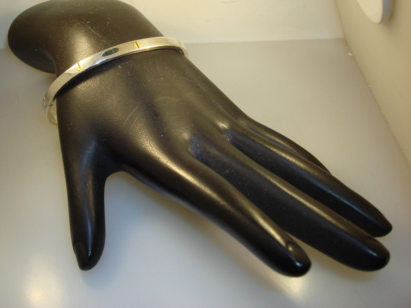 Vintage Mexican Sterling Silver Hinged Bangle Bracelet | Signed & Gold-Tone Accents