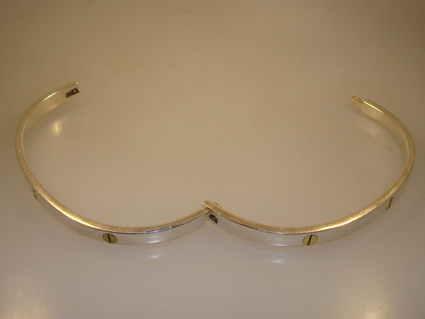 Vintage Mexican Sterling Silver Hinged Bangle Bracelet | Signed & Gold-Tone Accents