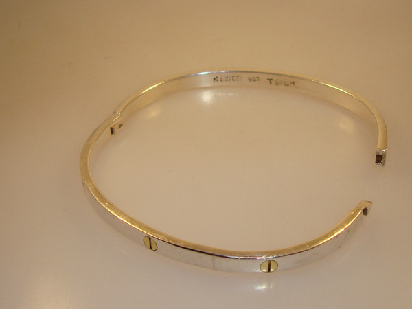 Vintage Mexican Sterling Silver Hinged Bangle Bracelet | Signed & Gold-Tone Accents
