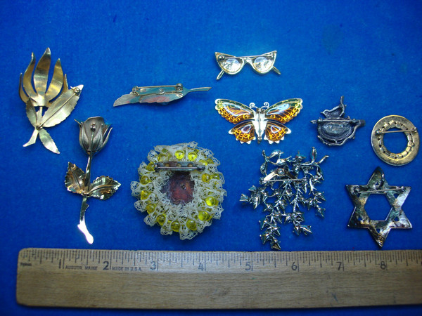 Vintage Costume Pin Lot of 10 - Unique & Usable Designs
