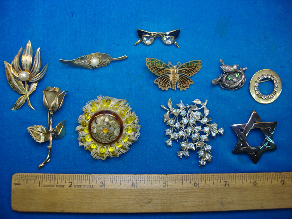 Vintage Costume Pin Lot of 10 - Unique & Usable Designs