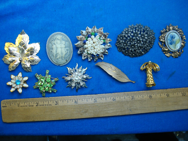 Vintage Costume Pin Lot of 10 - Unique & Usable Estate Jewelry