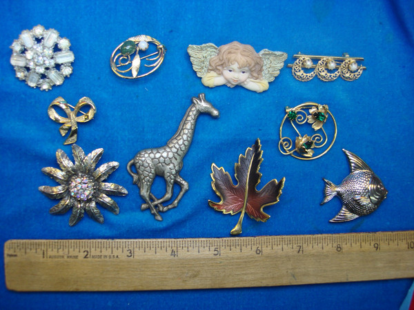 Vintage Estate Jewelry Lot of 10 Unique Pins - Collectible Costume Jewelry