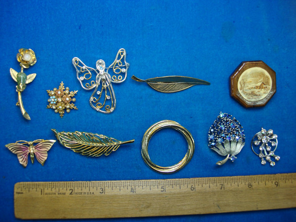 Vintage Costume Pin Lot of 10 - Unique & Usable Designs - Estate Jewelry
