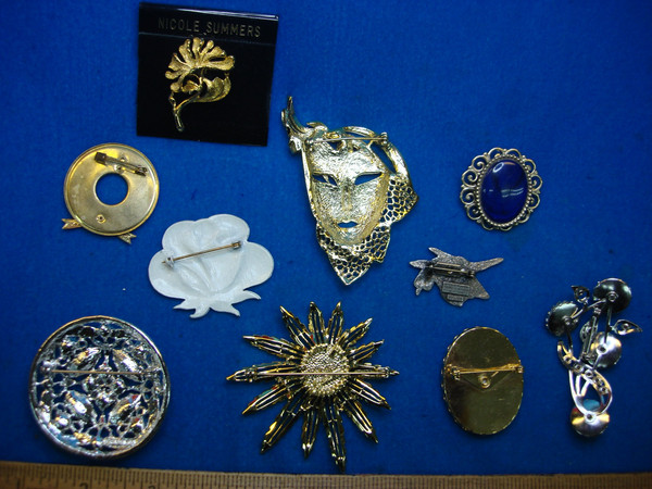 Vintage Estate Jewelry Lot of 10 Unique Pins - Costume Jewelry Collection