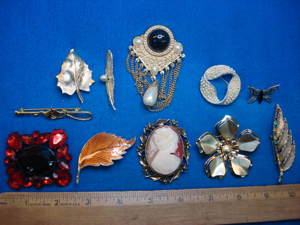 Vintage Estate Jewelry Lot of 10 Unique Pins - Collectible Costume Jewelry Gifts