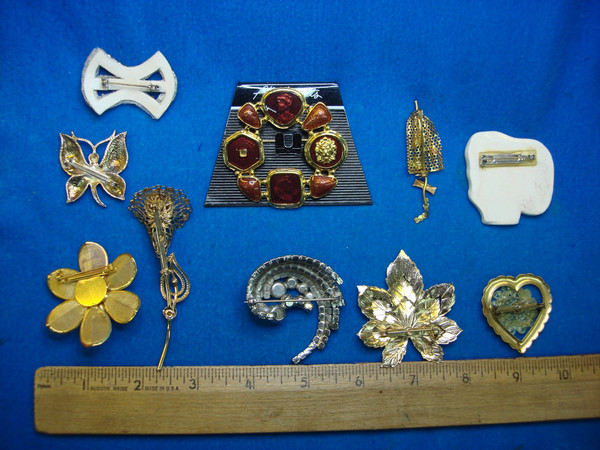 Estate Jewelry 10 pc Pin Lot - Vintage Costume Pins, Unique & Usable