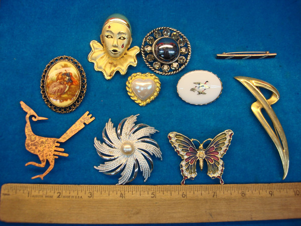 Estate Jewelry Lot of 10 Unique & Usable Costume Pins - Vintage Pin Collection