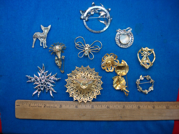 Vintage Costume Pin Lot of 10 - Unique & Usable Designs