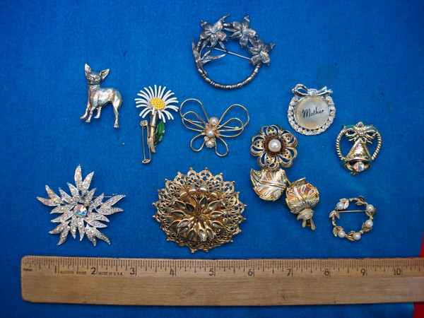 Vintage Costume Pin Lot of 10 - Unique & Usable Designs