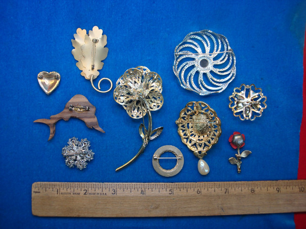 Estate Jewelry Collection: 10 Vintage Costume Pins (Unique Designs & Usable)