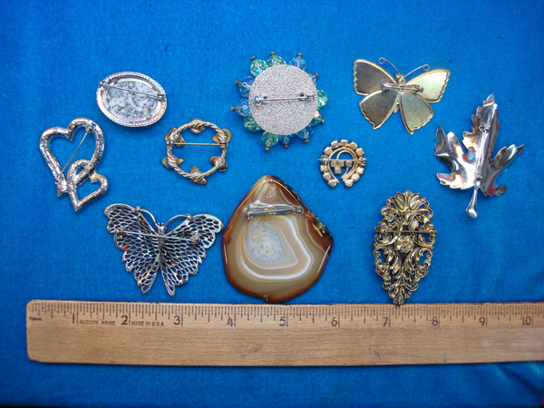 Vintage Estate Jewelry Lot of 10 Unique Costume Pins - As-Is
