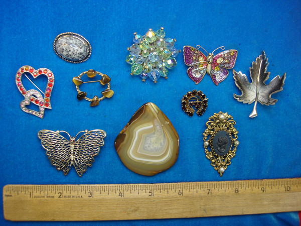 Vintage Estate Jewelry Lot of 10 Unique Costume Pins - As-Is